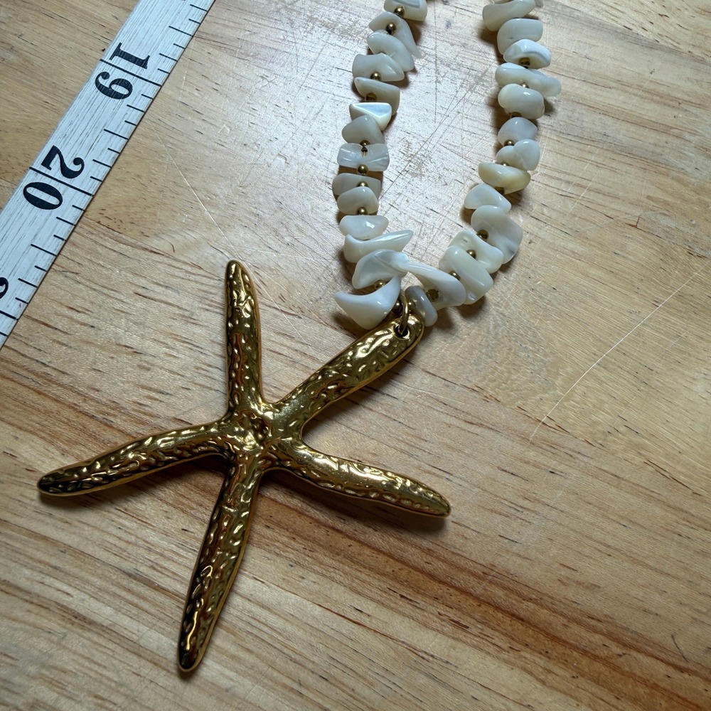 Starfish Pendant Necklace Gold‎ White Shell Chip Paperclip Chain - Picture 8 of 8